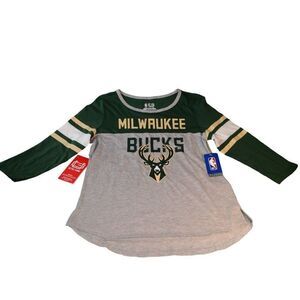 NBA Ultra Game Tshirt Women Sz M Milwaukee Bucks 3/4 Sleeve Sportswear NWT